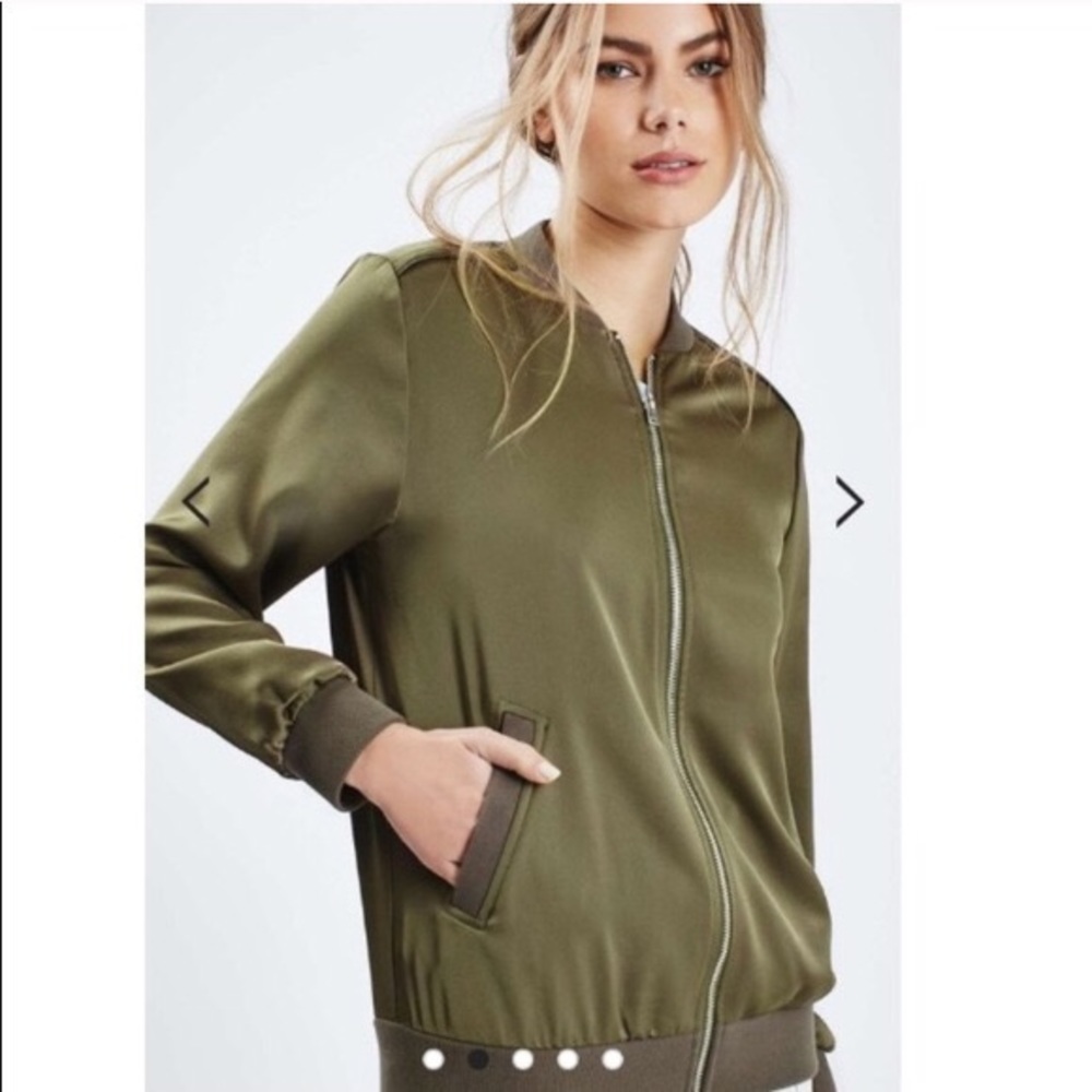Topshop Olive Green Satin Bomber Jacket